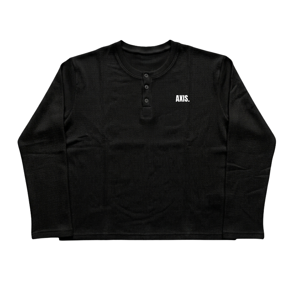 Black Henley Waffle Knit Tee