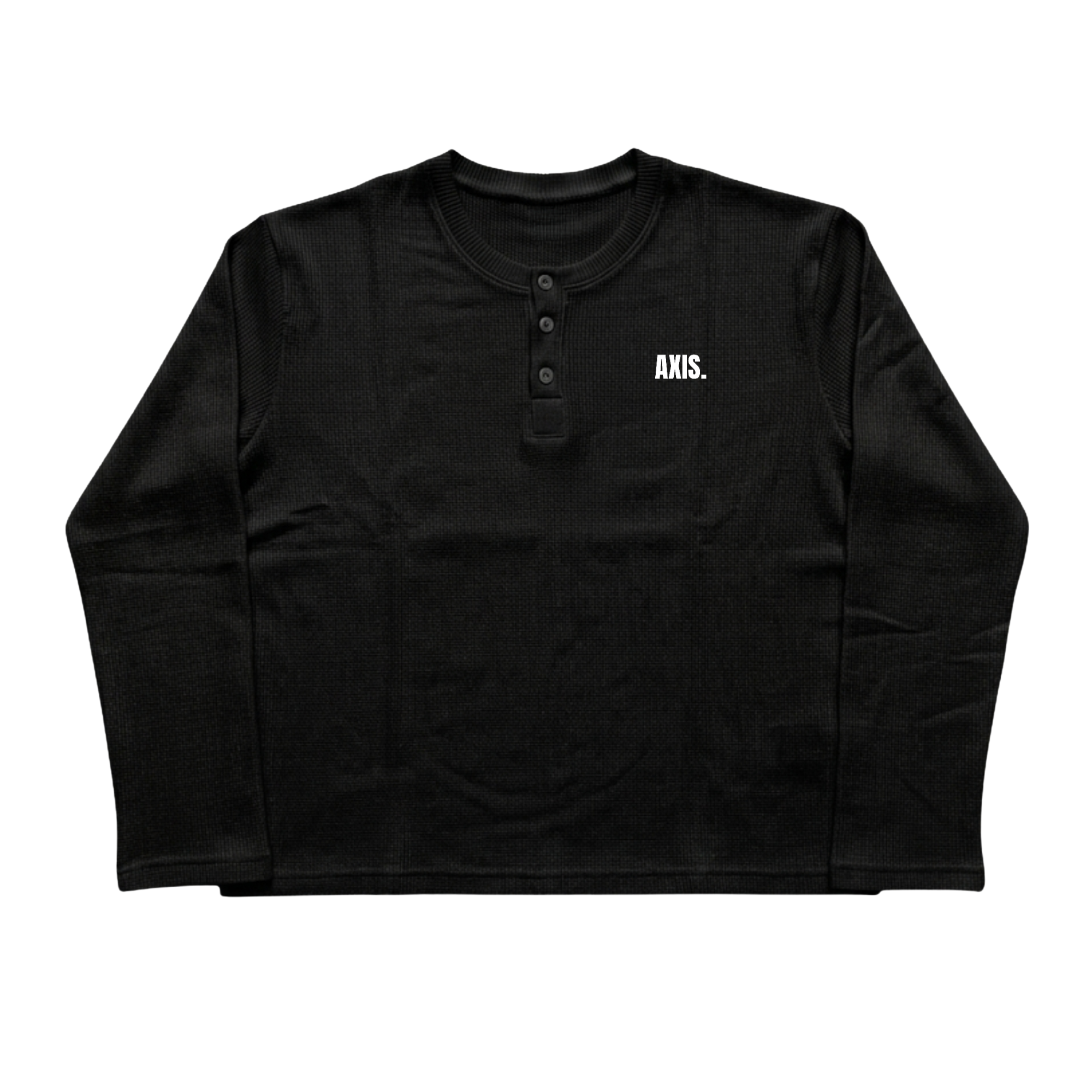 Black Henley Waffle Knit Tee