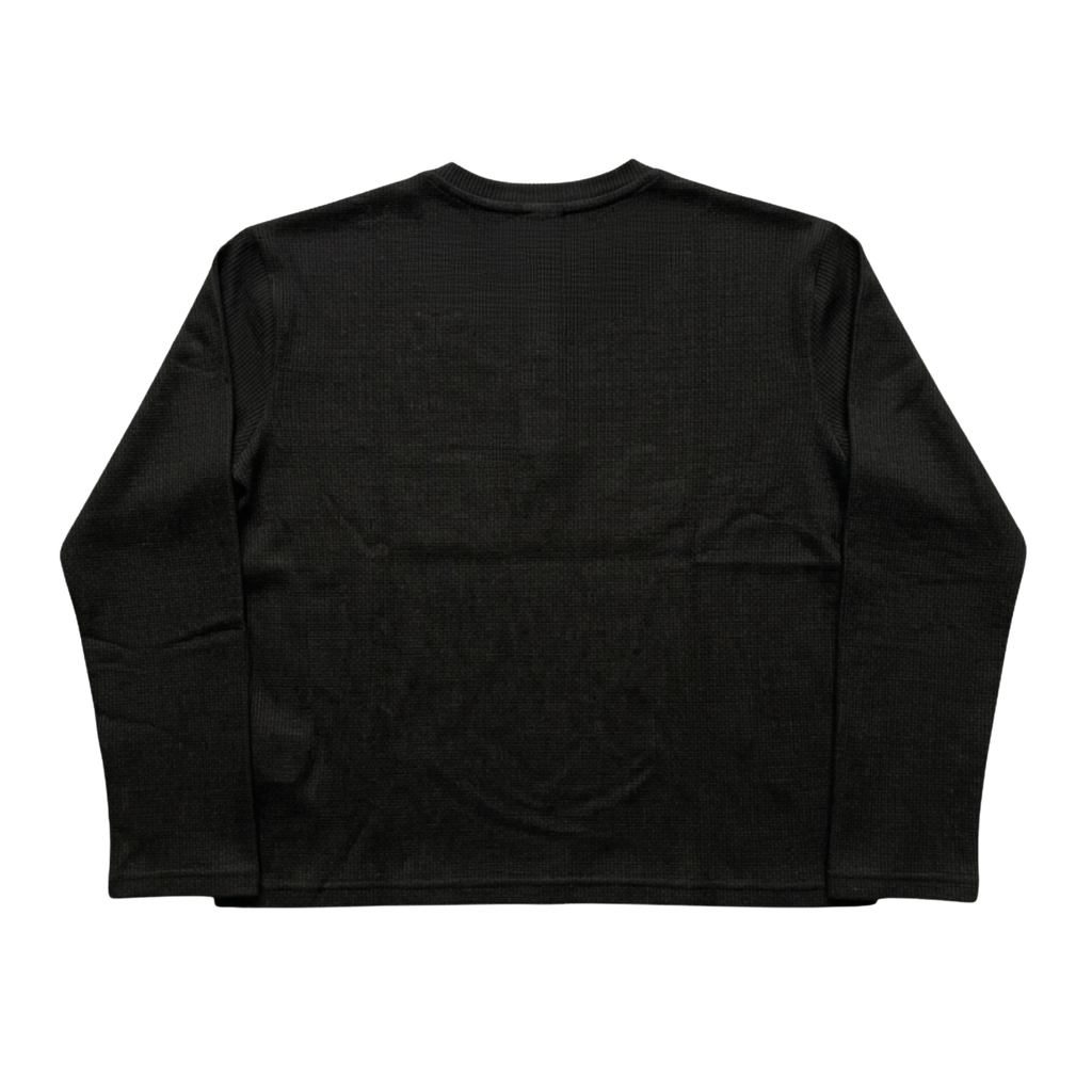 Black Henley Waffle Knit Tee